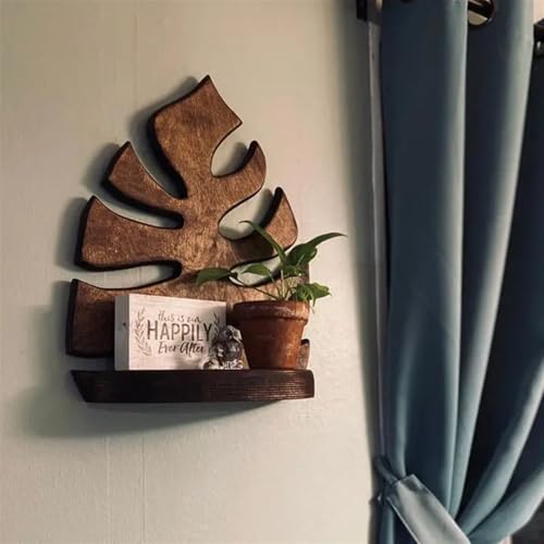 OZLCUA Blumenregal Monstera-Blattförmige Wandregale aus Holz for Badezimmer, schwebende Regale for die Wand, Wohnzimmer, Schlafzimmer, Innenbereich, Topfpflanzenhalter Pflanzenständer