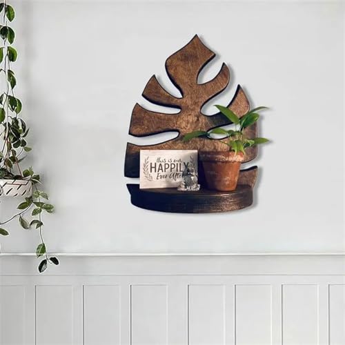 OZLCUA Blumenregal Monstera-Blattförmige Wandregale aus Holz for Badezimmer, schwebende Regale for die Wand, Wohnzimmer, Schlafzimmer, Innenbereich, Topfpflanzenhalter Pflanzenständer