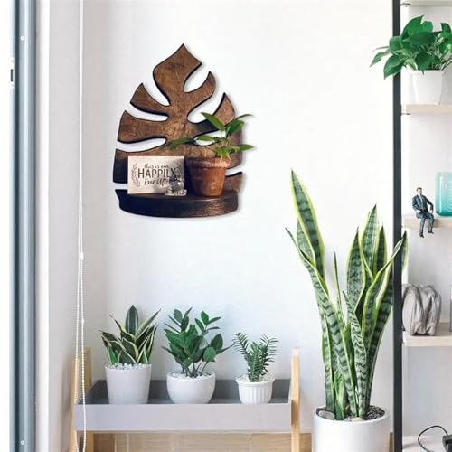 OZLCUA Blumenregal Monstera-Blattförmige Wandregale aus Holz for Badezimmer, schwebende Regale for die Wand, Wohnzimmer, Schlafzimmer, Innenbereich, Topfpflanzenhalter Pflanzenständer