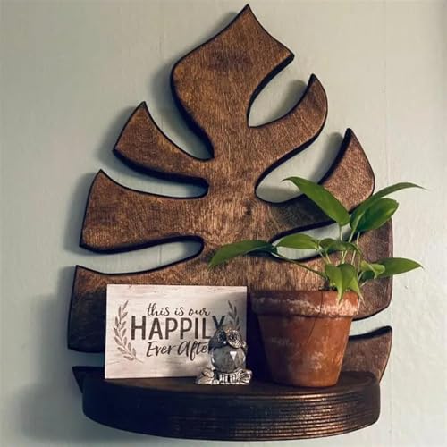 OZLCUA Blumenregal Monstera-Blattförmige Wandregale aus Holz for Badezimmer, schwebende Regale for die Wand, Wohnzimmer, Schlafzimmer, Innenbereich, Topfpflanzenhalter Pflanzenständer