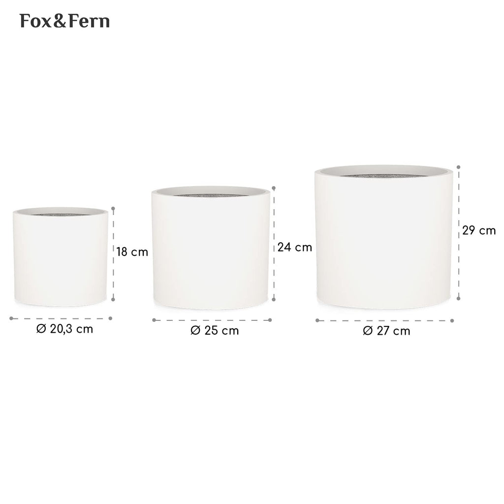 Fox&Fern Übertopf Set S/M/L - Blumentöpfe Gross inkl. Wasserabfluss - Blumentopf hoch - Übertöpfe für Zimmerpflanzen - Blumentopf 30cm Durchmesser - Pflanzentöpfe groß - Plant Pot - Blumentopf weiß