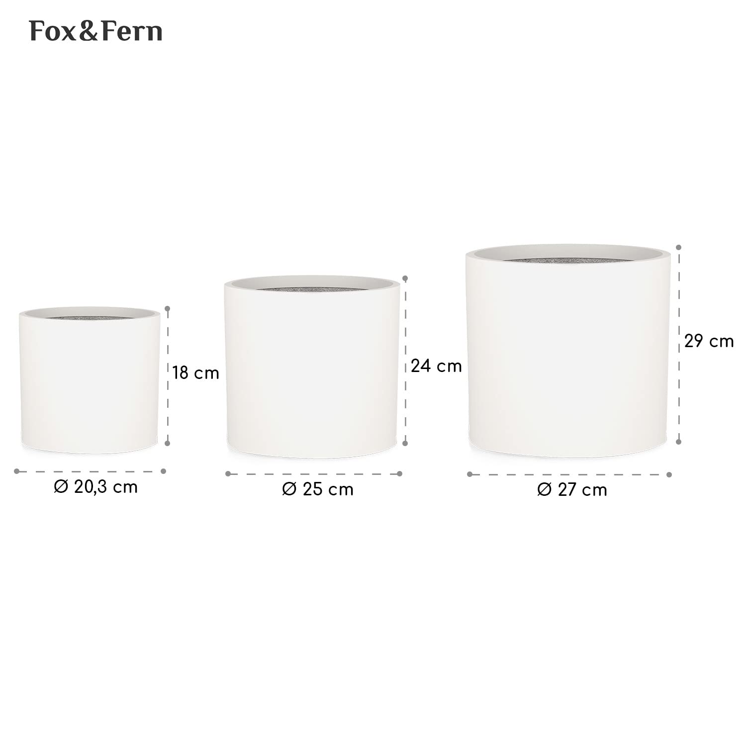 Fox&Fern Übertopf Set S/M/L - Blumentöpfe Gross inkl. Wasserabfluss - Blumentopf hoch - Übertöpfe für Zimmerpflanzen - Blumentopf 30cm Durchmesser - Pflanzentöpfe groß - Plant Pot - Blumentopf weiß