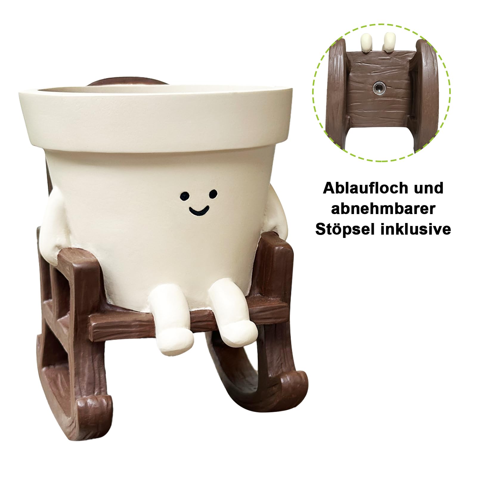 Blumentopf mit Smiley-Gesicht, niedlicher Kunstharz-Blumentopf, Blumenkopf-Pflanzgefäße für die Perlenschnur-Pflanze, für drinnen und draußen, einzigartiger Schaukelstuhl, Sukkulententöpfe