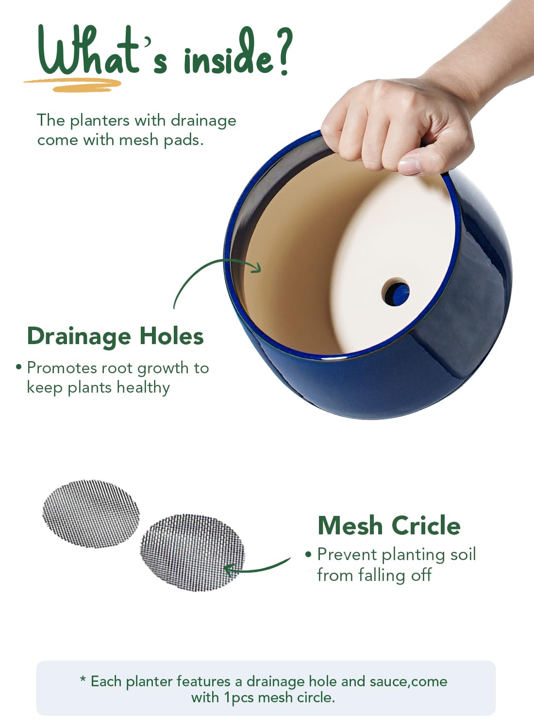 LE TAUCI 3er Set Keramik Blumentöpfe, 10/13/16 cm Durchmesser Klein Blumentöpfe Set, Übertöpfe für Zimmerpflanzen, Pflanztöpfe mit Untersetzer und Abflussloch, Schatz Blau