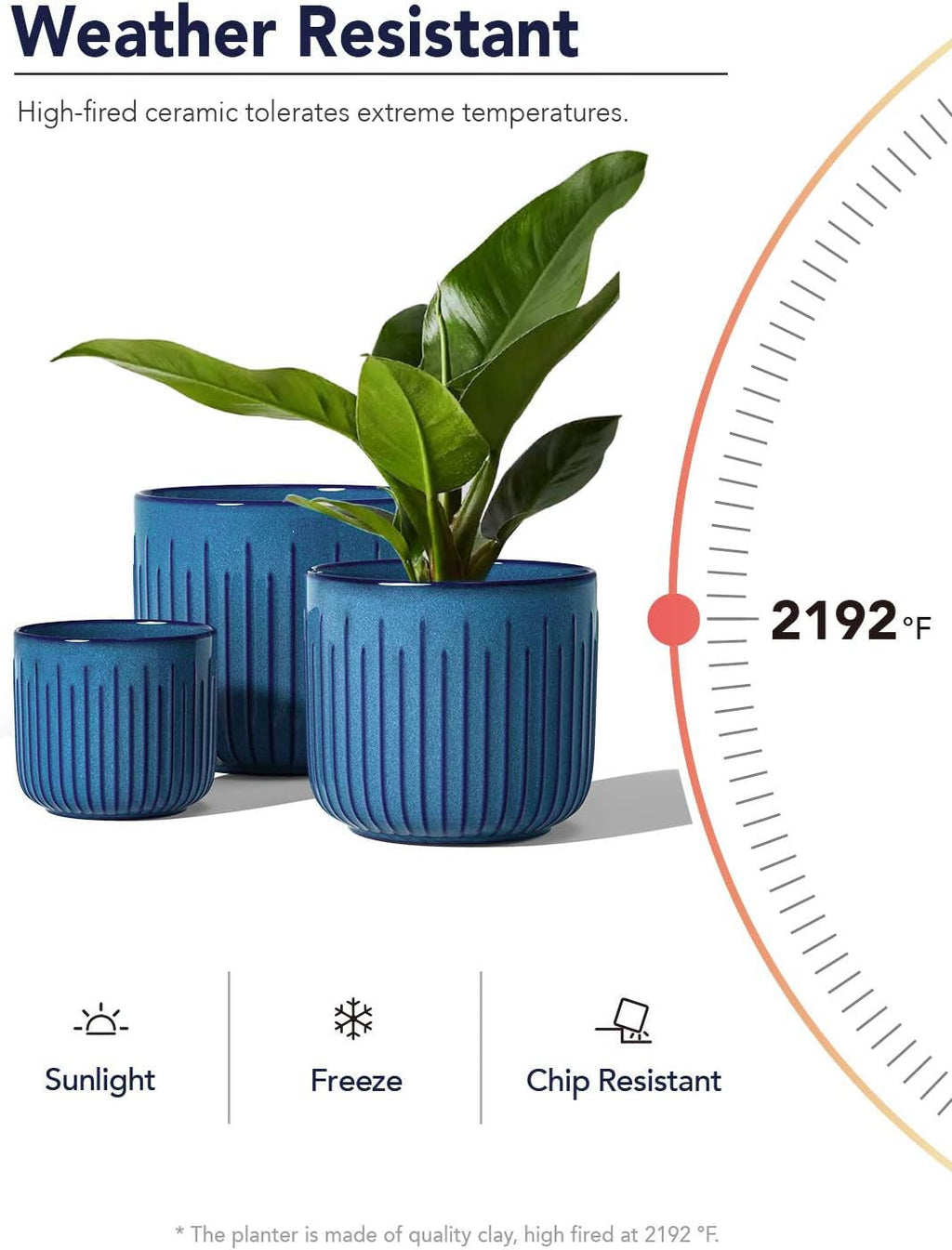 LE TAUCI 3er Set Blumentopf Keramik, 21+17+14 cm Durchmesser Ubertopf für Zimmerpflanzen, Pflanzkübel mit Drainagelöchern, Mittelgroßer Zylinder Ubertopf, Glasur Ozeanblau