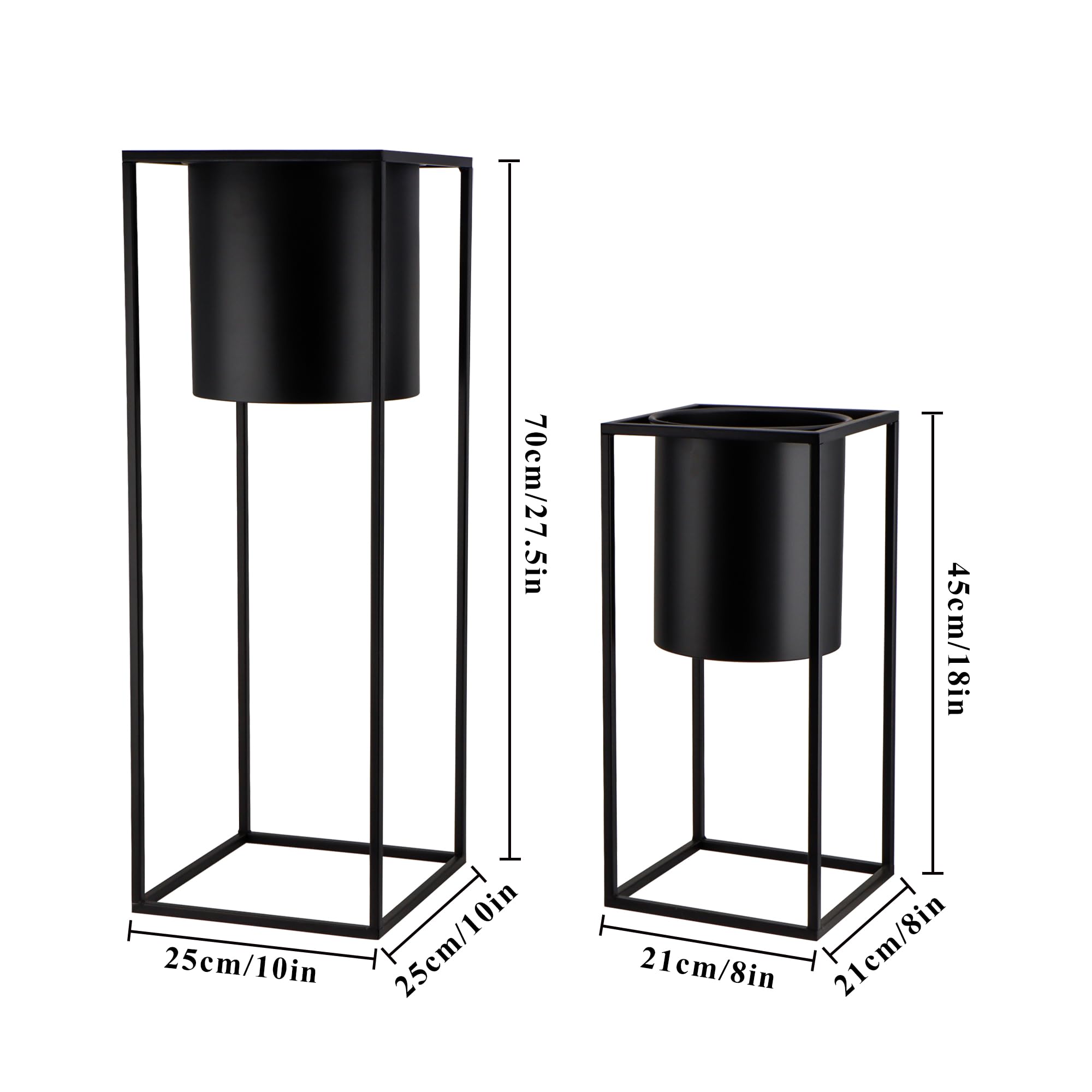 TRIROCKS 2er-Set Moderne Pflanzgefäße mit Ständer für Drinnen und Draußen 70/45 cm Hohe Blumentöpfe für Wohnzimmer Ecke Küche Büro Garten Balkon Terrassendekor (Schwarz)