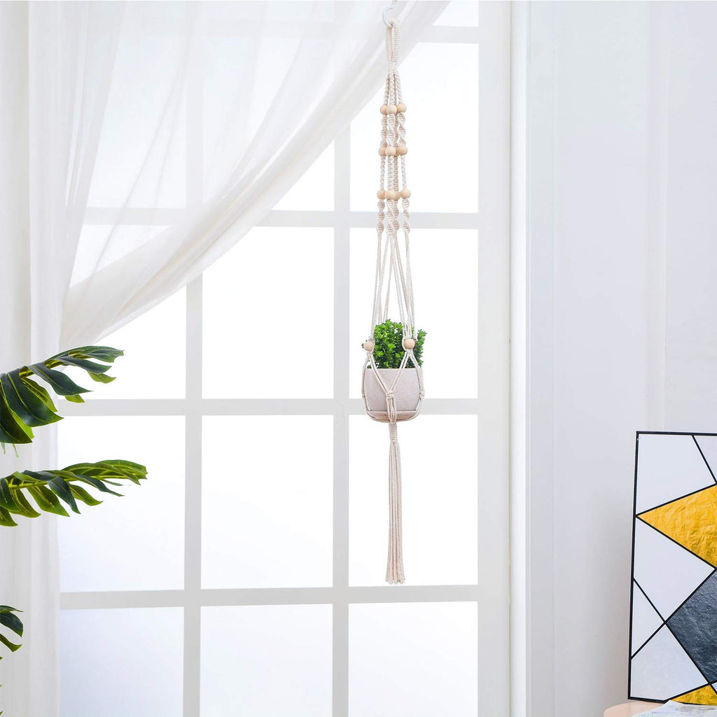 Petutu 5er Set Makramee Blumenampel, Boho Deko Baumwollseil Hängeampel Blumentopf Pflanzen Halter Aufhänger für Innen Außen Decken Balkone Wanddekoration (Beige)