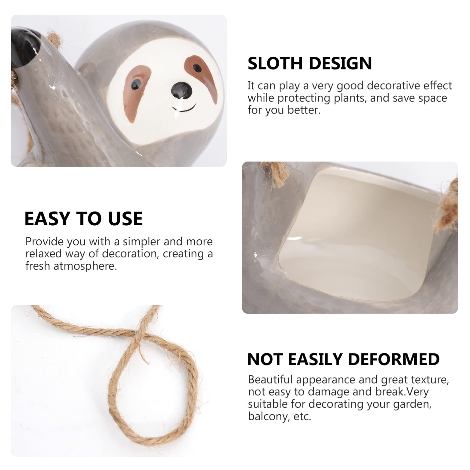 DOITOOL Faultier Form Blumentopf Hängend, Keramik Pflanzenaufhänger Hängeampel Hängende Blumentöpfe Wandvasen Für Pflanzen Innen, Hängende Blumentöpfe Mit Seil, Fensterdeko Hängend Home Office