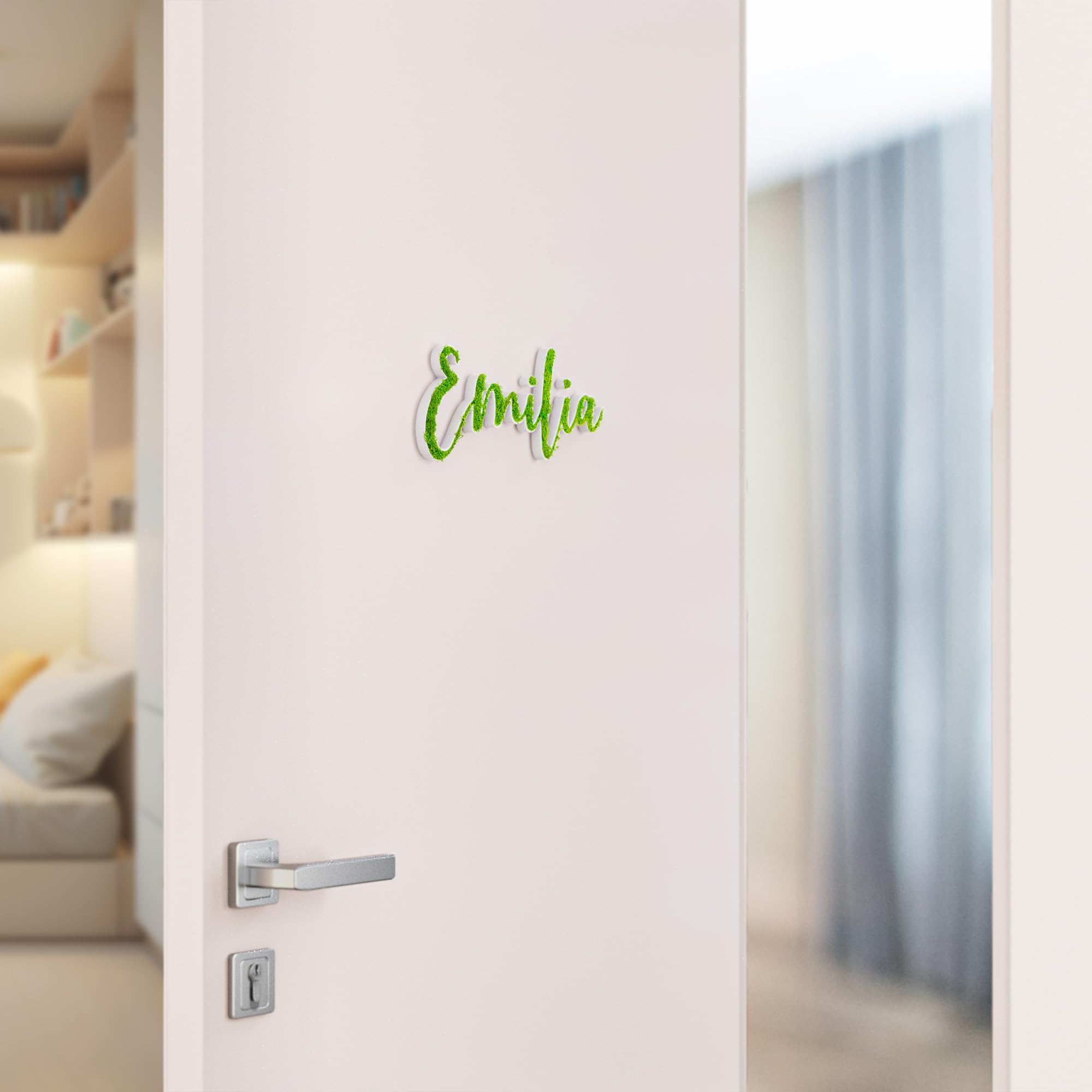 Moosschild Personalisiert Schriftzug Individuell | Moos Türschild und Wandschild für Kinderzimmer und Büros | Nachhaltige und stilvolle Namensschilder Wanddekoration in Schwarz oder Weiß