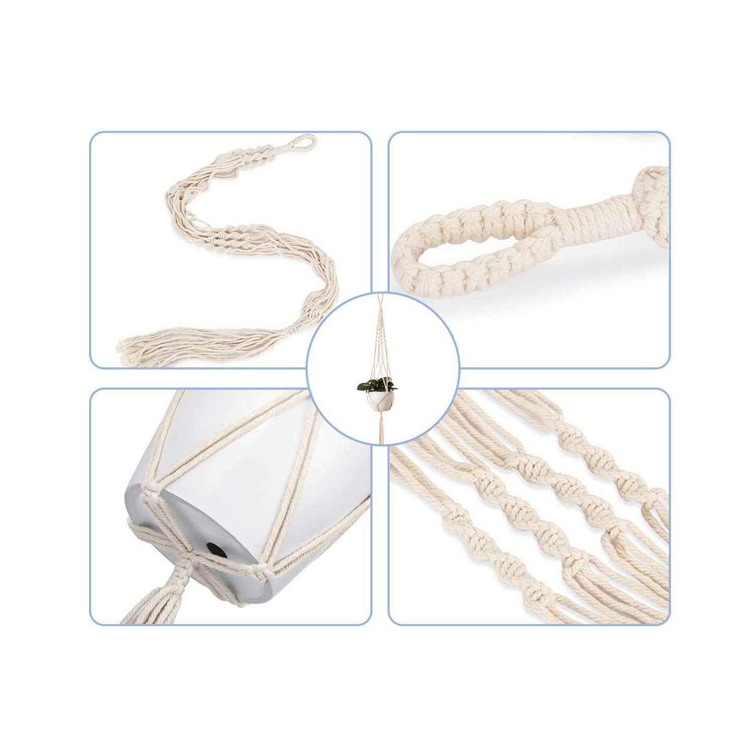 Petutu 5er Set Makramee Blumenampel, Boho Deko Baumwollseil Hängeampel Blumentopf Pflanzen Halter Aufhänger für Innen Außen Decken Balkone Wanddekoration (Beige)