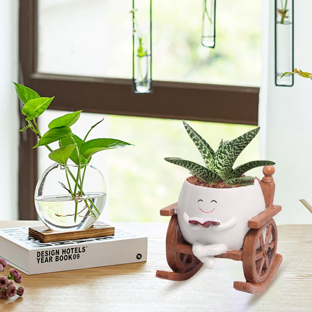 Blumentöpfe mit Schaukel Gesicht, Blumentopf mit Smiley-Gesicht, Sukkulentententöpfe mit Ablaufloch, Sit Schaukelstuhl Sukkulenten Blumentöpfe, übertöpfe für Zimmerpflanzen, für Sukkulenten Blumen