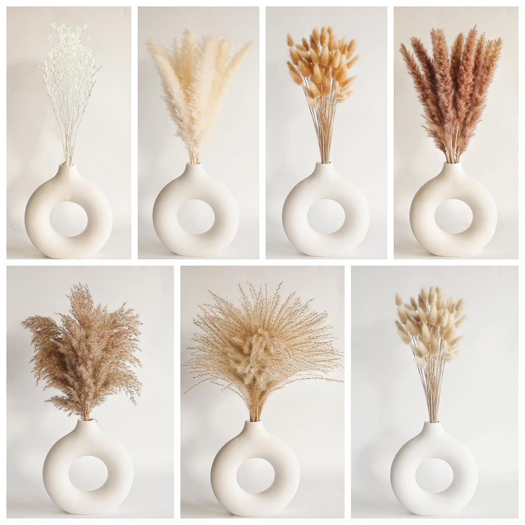 Getrocknete Pampasgras-Deko, 128 Stück Pampasgras mit Hasenschwanz-Getreideblumen, Schilfgrasstrauß für Hochzeit, Boho-Blumen, Heimtischdeko, rustikale Bauernhausparty