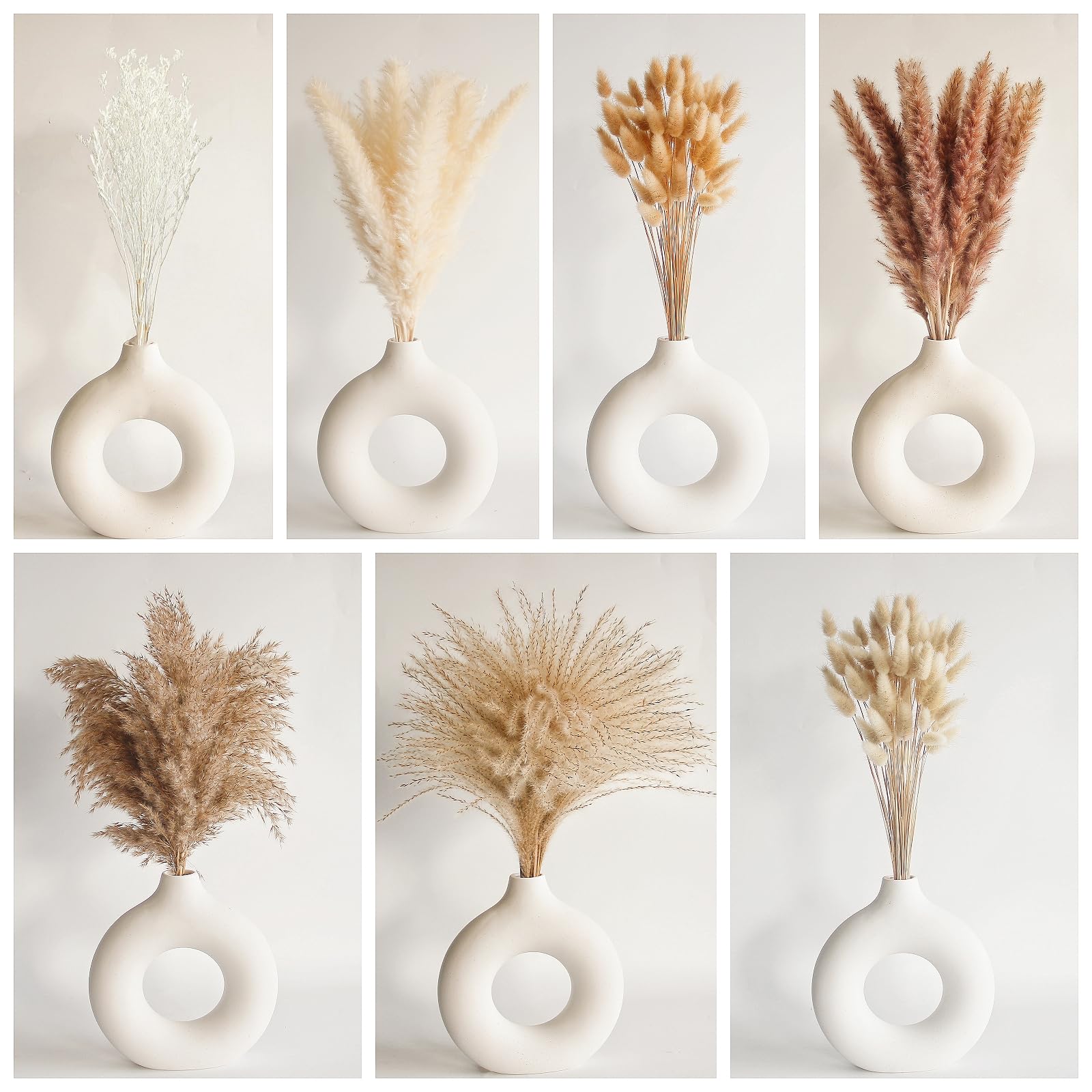 Getrocknete Pampasgras-Deko, 128 Stück Pampasgras mit Hasenschwanz-Getreideblumen, Schilfgrasstrauß für Hochzeit, Boho-Blumen, Heimtischdeko, rustikale Bauernhausparty