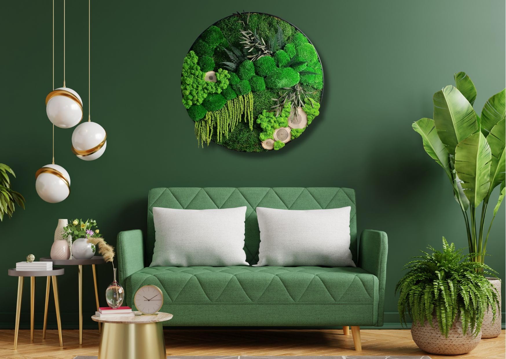 HelloMoss Moosbilder mit Rahmen 40cm - Moosbild XXL mit Island Moos Konserviert - Luxus Deko für Ihr Zuhause - Mooswand Deko Wohnzimmer Groß