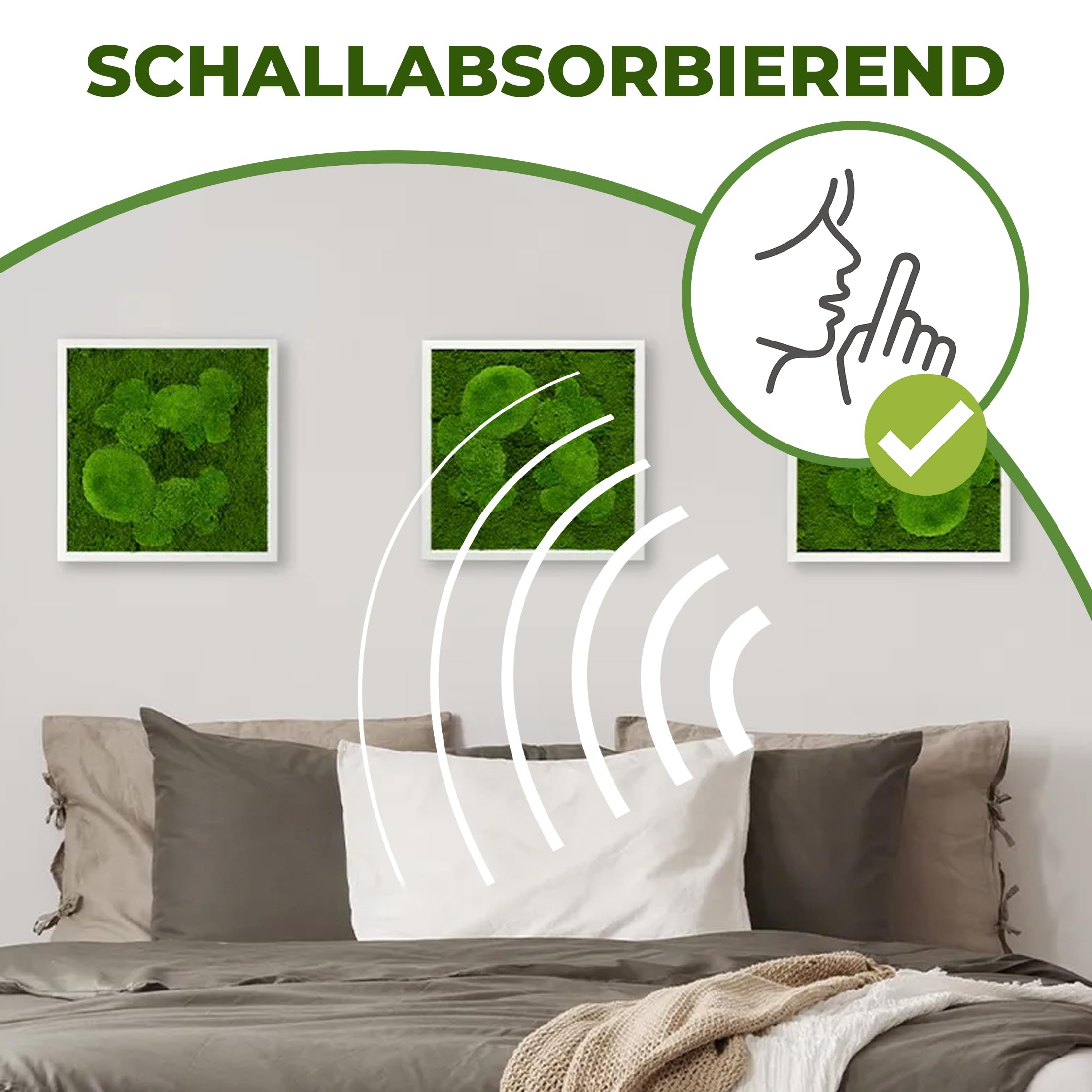 Moosbild Pflanzenbild mit Kugelmoos und Flachmoos versch. Maße günstig (Schwarz, 60x30 cm)