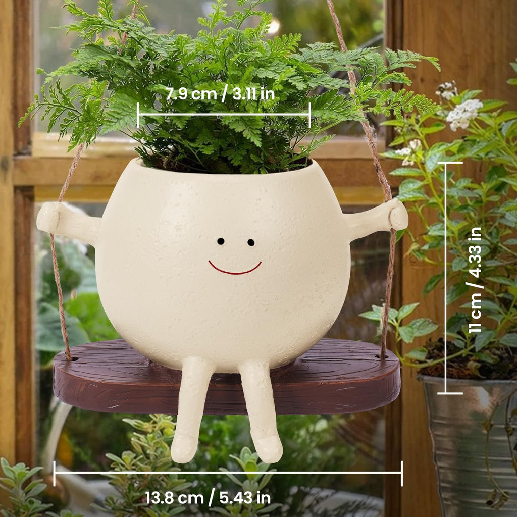 Umikk Hängende Blumentöpfe mit Schaukel Gesicht, Blumentopf mit Gesicht, Übertopf Mit Hängendem Kopf Swing Face Übertopf, Niedlicher Blumentopf Mit Lächeln-Gesicht Und Schaukel