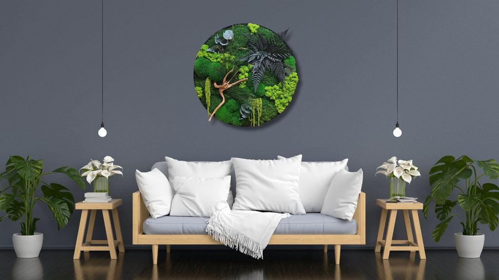 HelloMoss Moosbilder mit Rahmen 60cm - Moosbild XXL mit Island Moos Konserviert - Luxus Deko für Ihr Zuhause - Mooswand Deko Wohnzimmer Groß