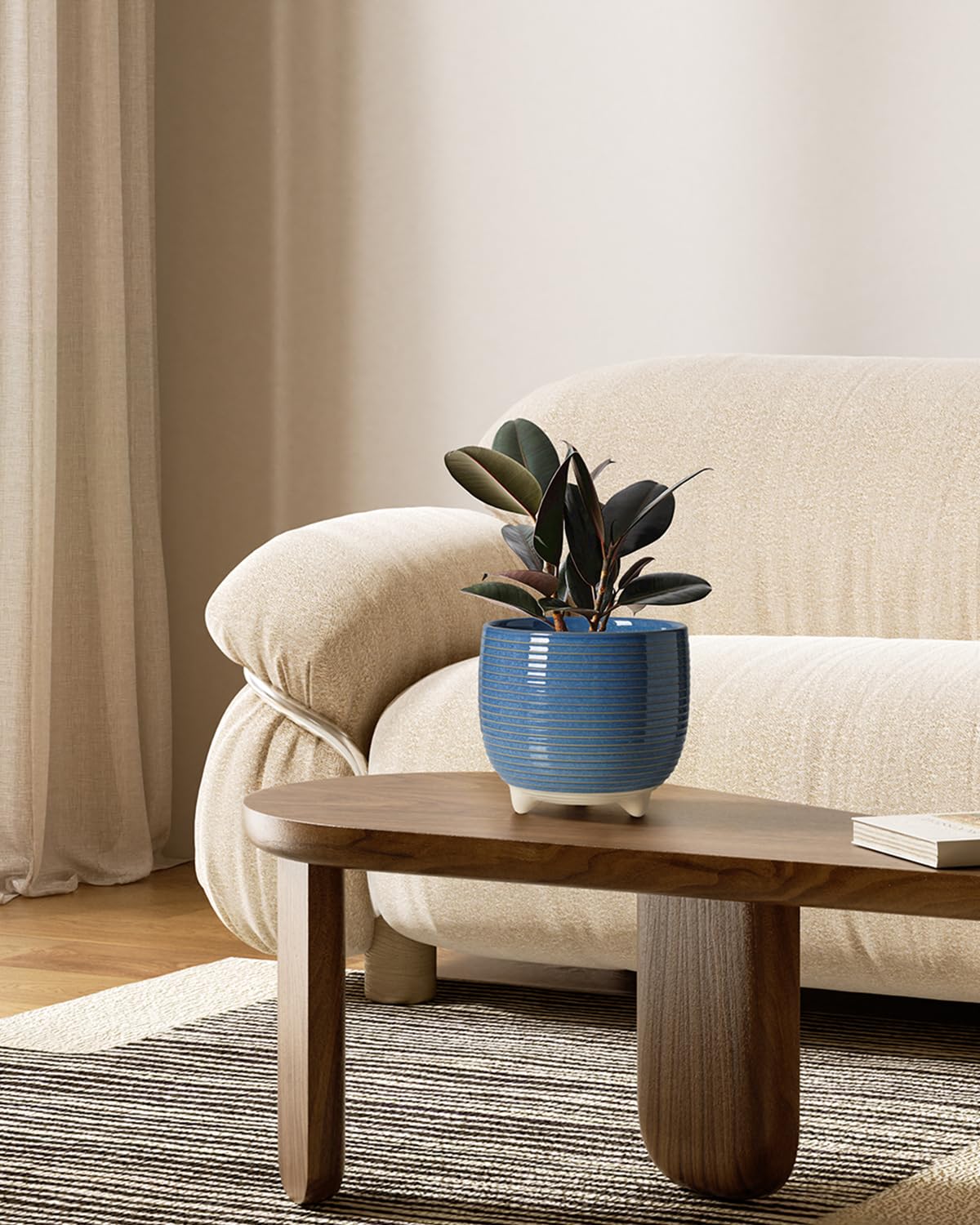 LE TAUCI 2 er Pack Keramik Blumentöpfe mit Füßen, 12+16 cm Durchmesser Klein Übertöpfe Set, Blumentopf für Zimmerpflanzen mit Abflussloch, Reaktive Glasur Blau