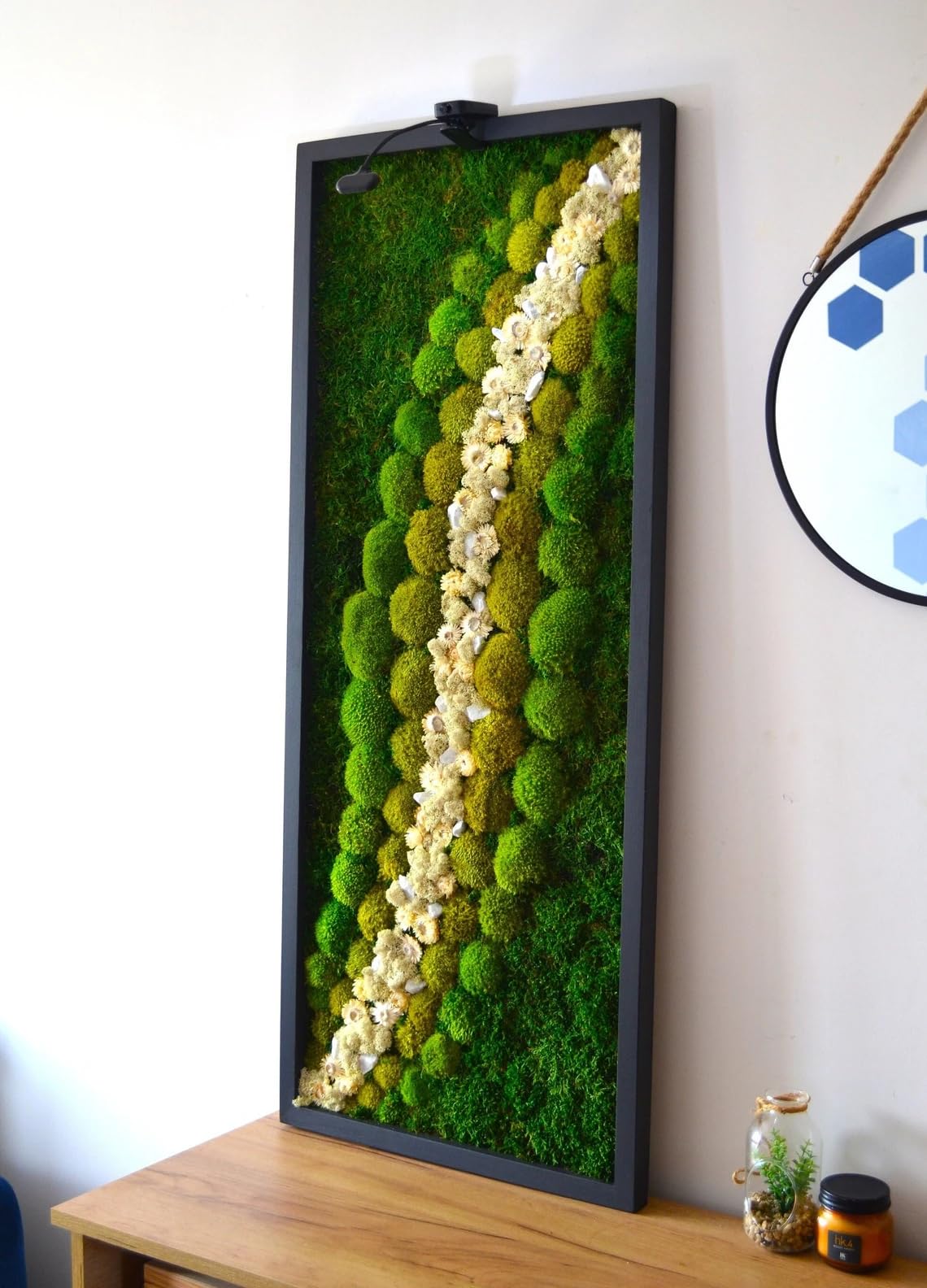 MossPerfect Moosbilder mit Rahmen – Mooswand Lebend White Forest Led-wandkunst Moosbild – Moosbilder – Bild Moos – Moss Bild Wand – Moosbilder – Pflanzenbilder – 152x106x4cm