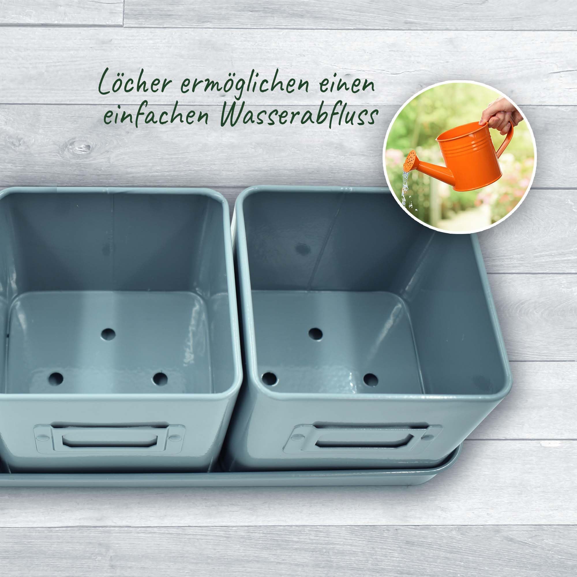 Green Thumbz 3 STK. Kräutertopf - Kräutertöpfe für Deinen Kräutergarten und Fensterbank Innen Dekoration - Basilikum Topf mit Ledergriffen & Untersetzer - Küchenkräuter Topf (Tealblau)