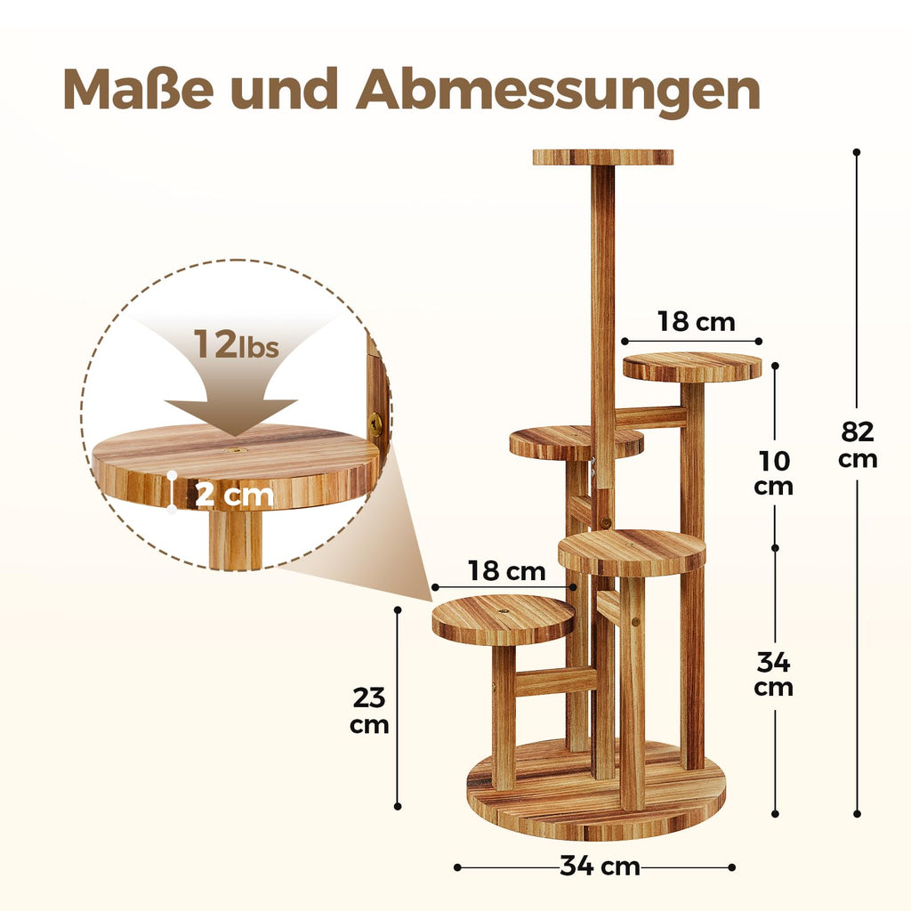 Bamworld Holz Blumenständer Multilevel Pflanzenregal – Raumsparendes Pflanzenträger mit 5 Ebenen für Wohnzimmer & Garten, Als Blumentreppe mit Mehrschichten