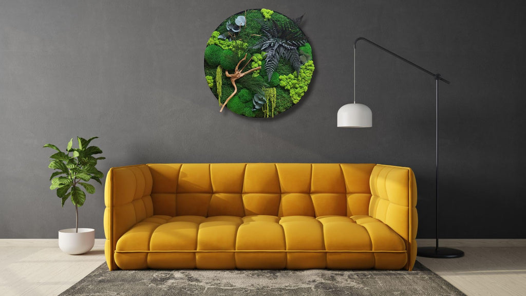 HelloMoss Moosbilder mit Rahmen 60cm - Moosbild XXL mit Island Moos Konserviert - Luxus Deko für Ihr Zuhause - Mooswand Deko Wohnzimmer Groß