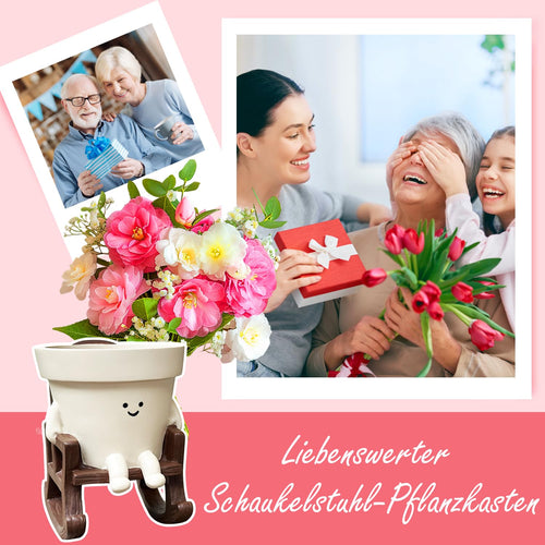 Blumentopf mit Smiley-Gesicht, niedlicher Kunstharz-Blumentopf, Blumenkopf-Pflanzgefäße für die Perlenschnur-Pflanze, für drinnen und draußen, einzigartiger Schaukelstuhl, Sukkulententöpfe