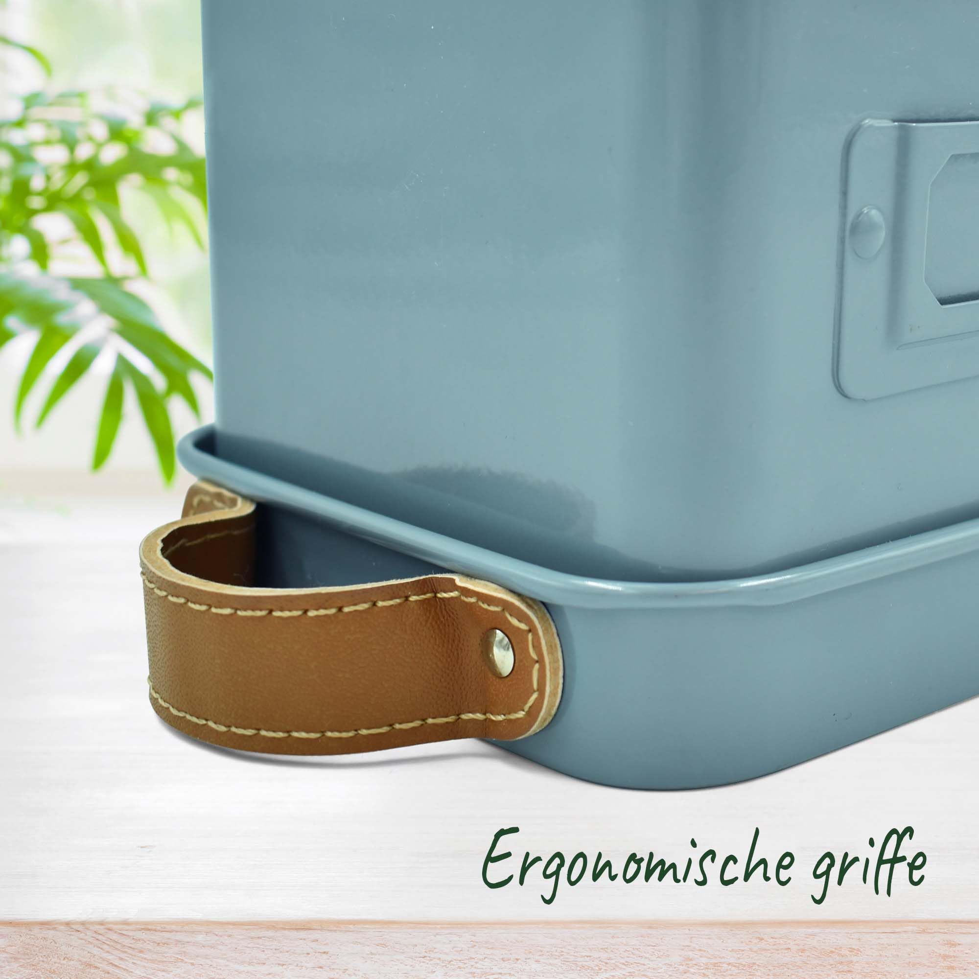 Green Thumbz 3 STK. Kräutertopf - Kräutertöpfe für Deinen Kräutergarten und Fensterbank Innen Dekoration - Basilikum Topf mit Ledergriffen & Untersetzer - Küchenkräuter Topf (Tealblau)