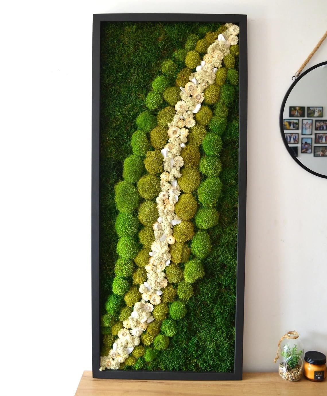 MossPerfect Moosbilder mit Rahmen – Mooswand Lebend White Forest Led-wandkunst Moosbild – Moosbilder – Bild Moos – Moss Bild Wand – Moosbilder – Pflanzenbilder – 152x106x4cm