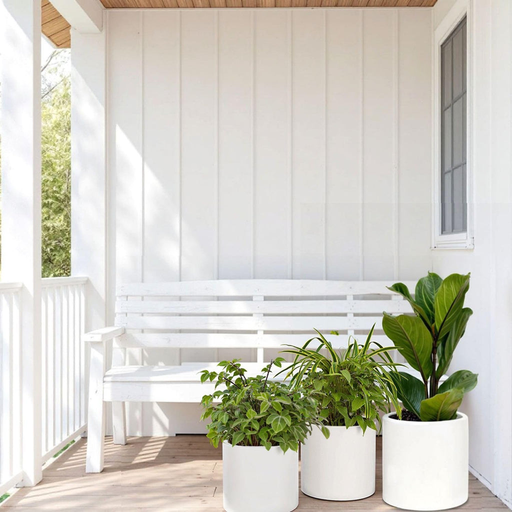 Fox&Fern Übertopf Set S/M/L - Blumentöpfe Gross inkl. Wasserabfluss - Blumentopf hoch - Übertöpfe für Zimmerpflanzen - Blumentopf 30cm Durchmesser - Pflanzentöpfe groß - Plant Pot - Blumentopf weiß