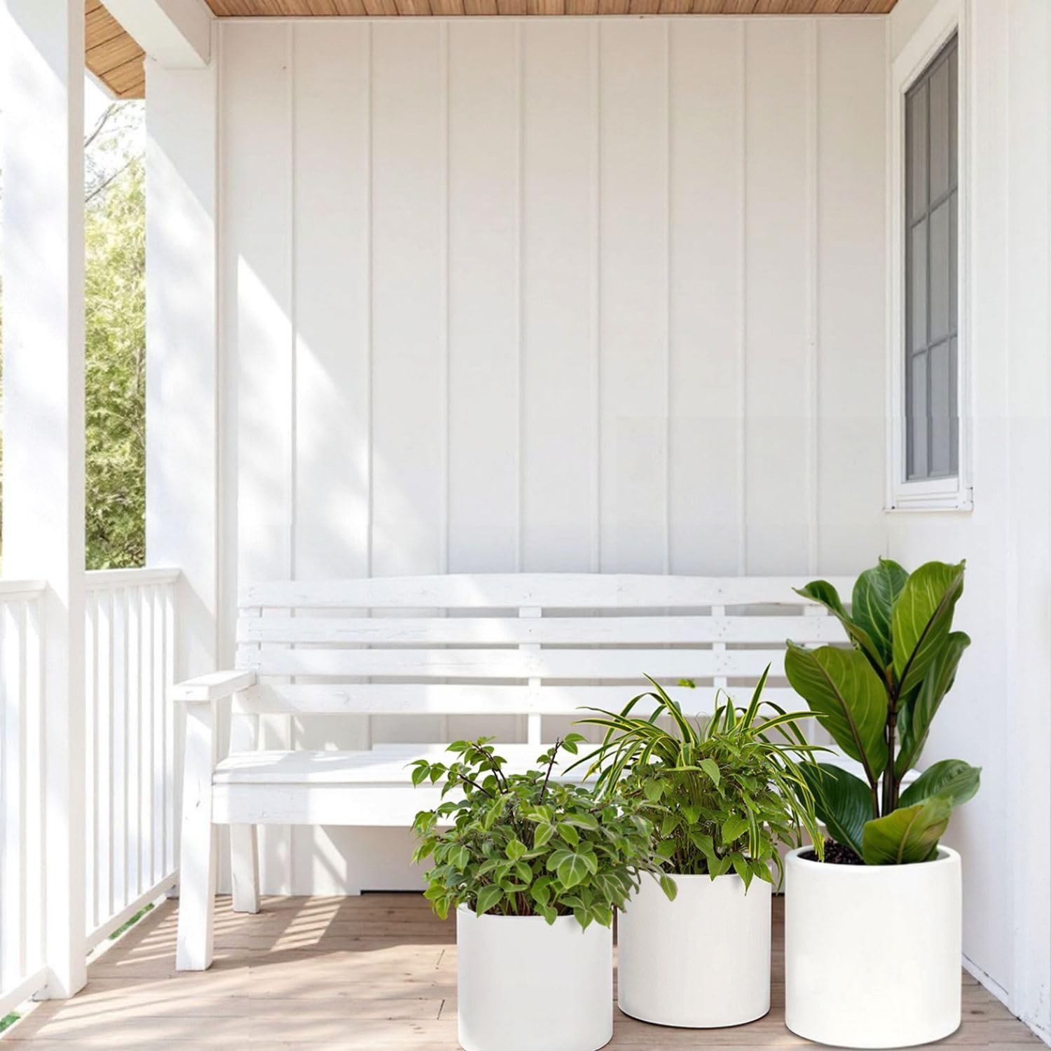 Fox&Fern Übertopf Set S/M/L - Blumentöpfe Gross inkl. Wasserabfluss - Blumentopf hoch - Übertöpfe für Zimmerpflanzen - Blumentopf 30cm Durchmesser - Pflanzentöpfe groß - Plant Pot - Blumentopf weiß