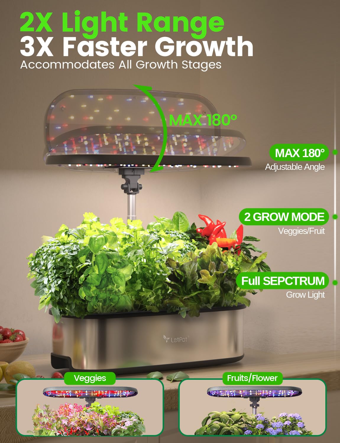 LETPOT LPH-SE WiFi Hydroponisches Anzuchtsystem, 12 Hülsen Smart Herb Garden Kit für Innenräume, Indoor Garten mit 24W LED Wachstumslicht, 5,5L Wassertank, Pumpsystem, automatischer Timer