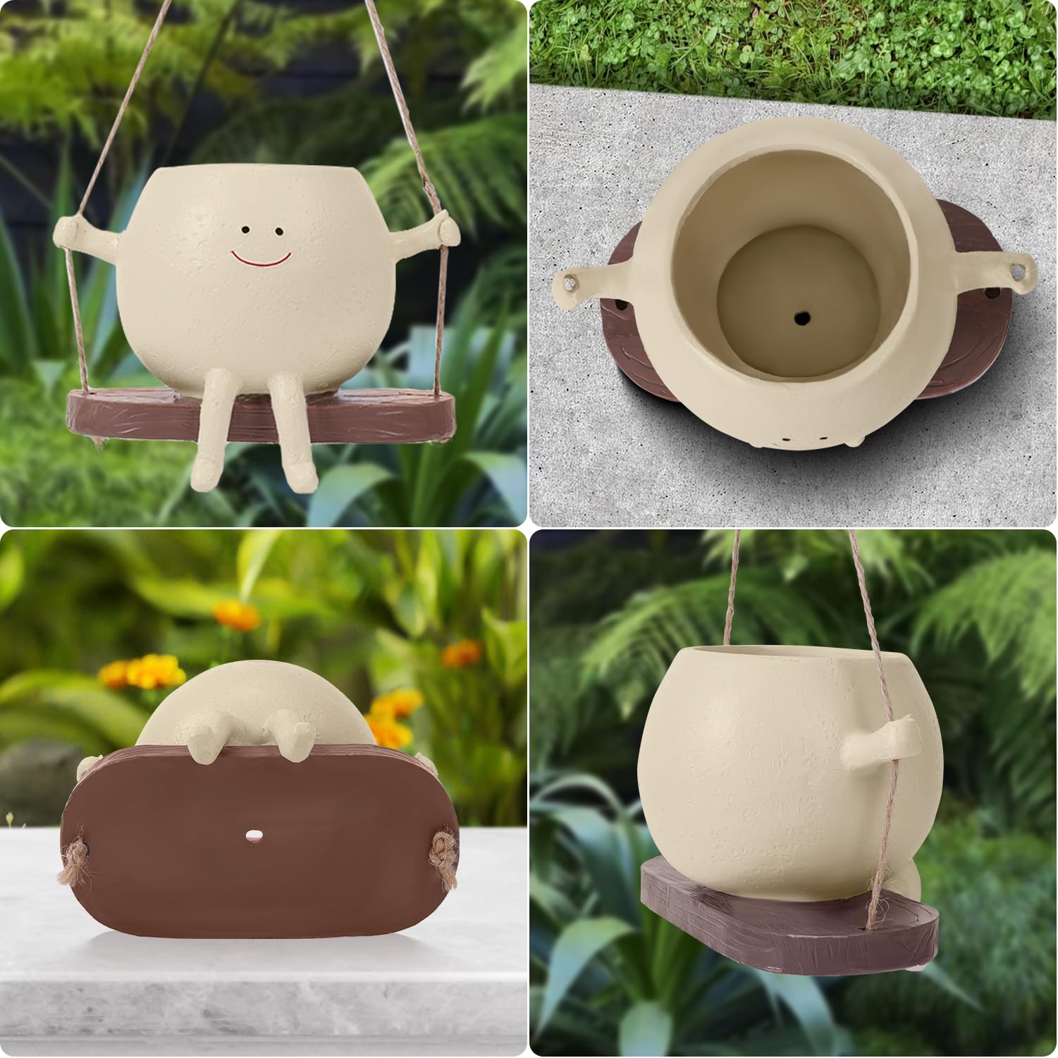 Umikk Hängende Blumentöpfe mit Schaukel Gesicht, Blumentopf mit Gesicht, Übertopf Mit Hängendem Kopf Swing Face Übertopf, Niedlicher Blumentopf Mit Lächeln-Gesicht Und Schaukel