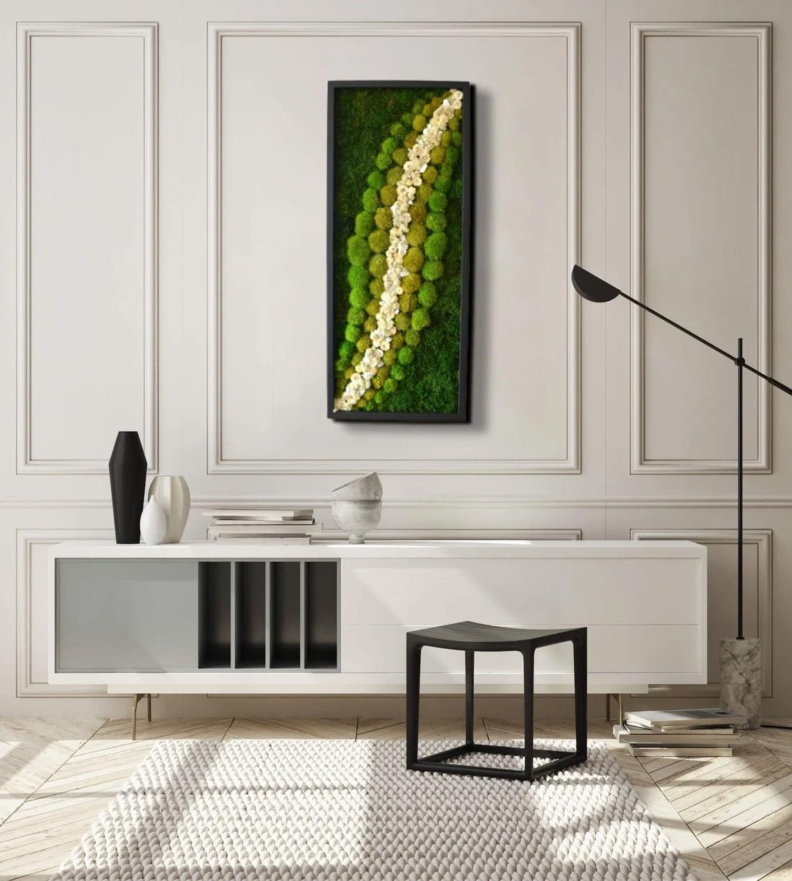 MossPerfect Moosbilder mit Rahmen – Mooswand Lebend White Forest Led-wandkunst Moosbild – Moosbilder – Bild Moos – Moss Bild Wand – Moosbilder – Pflanzenbilder – 152x106x4cm