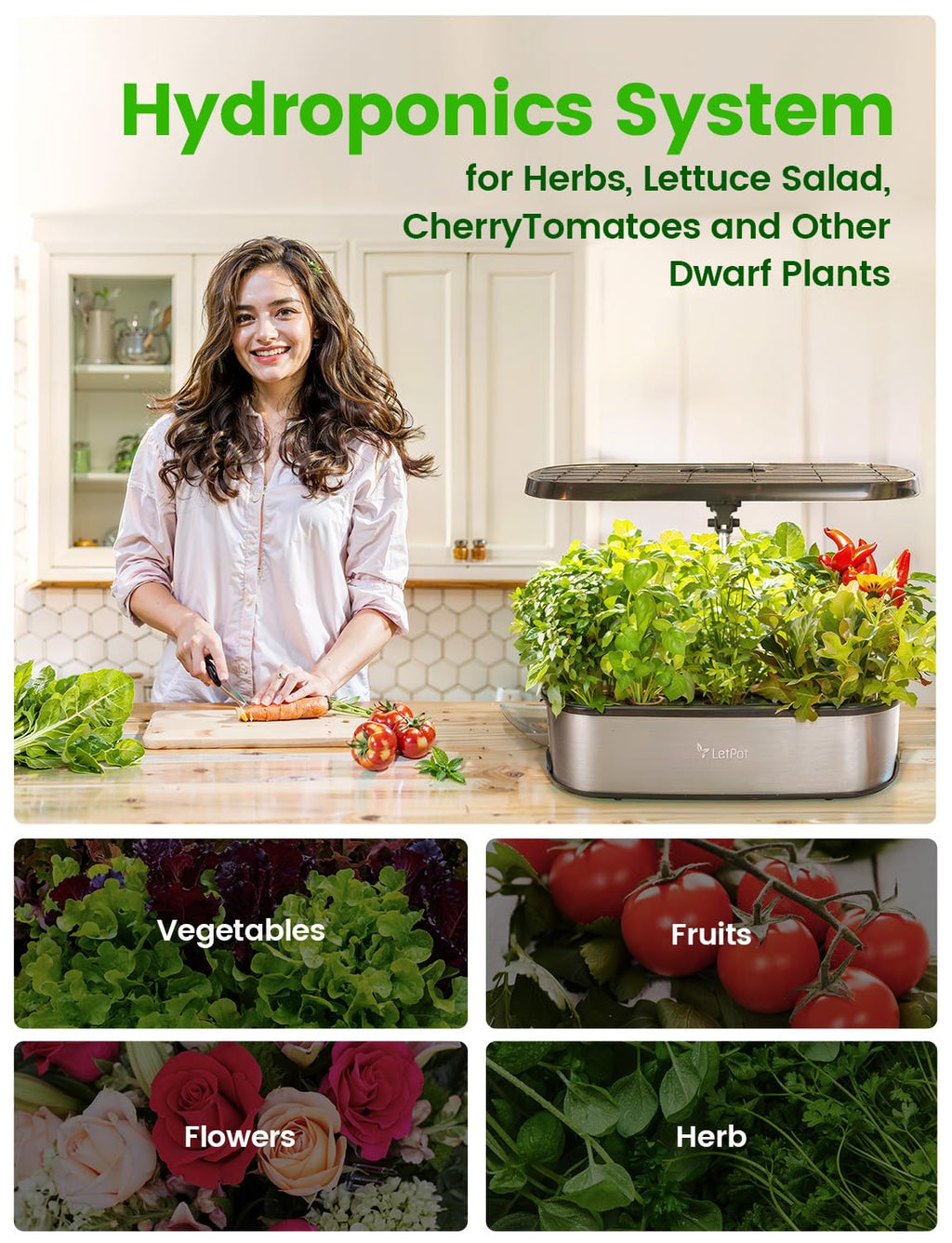 LETPOT LPH-SE WiFi Hydroponisches Anzuchtsystem, 12 Hülsen Smart Herb Garden Kit für Innenräume, Indoor Garten mit 24W LED Wachstumslicht, 5,5L Wassertank, Pumpsystem, automatischer Timer