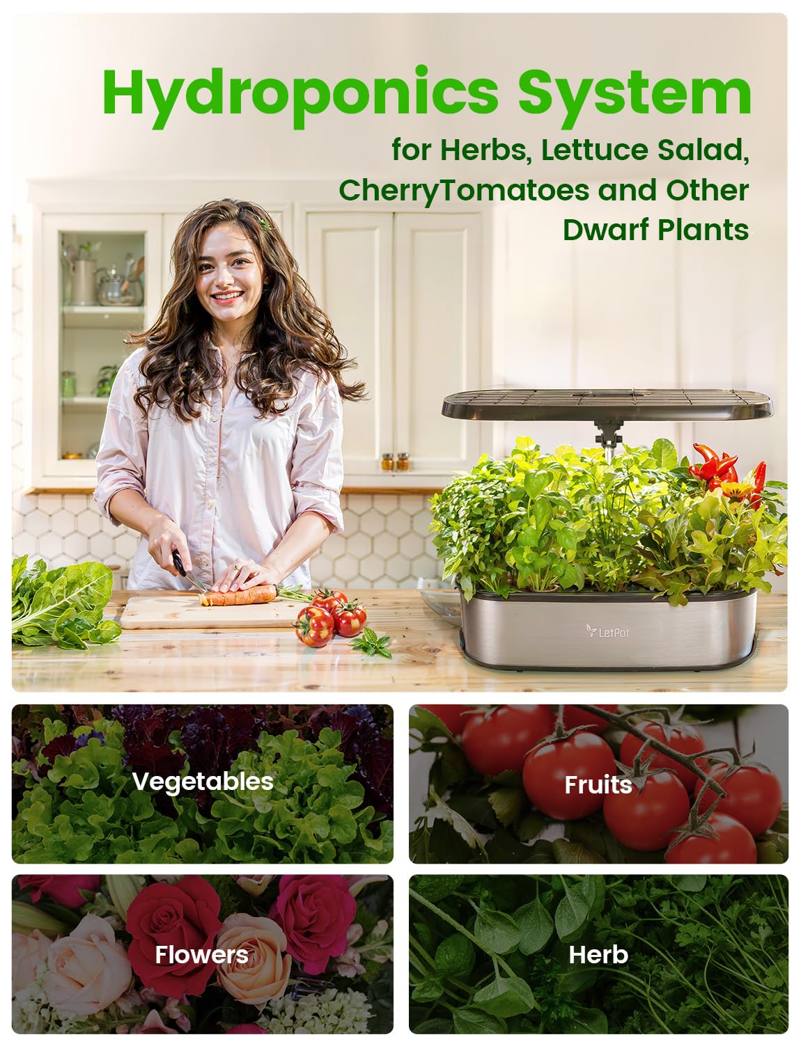 LETPOT LPH-SE WiFi Hydroponisches Anzuchtsystem, 12 Hülsen Smart Herb Garden Kit für Innenräume, Indoor Garten mit 24W LED Wachstumslicht, 5,5L Wassertank, Pumpsystem, automatischer Timer