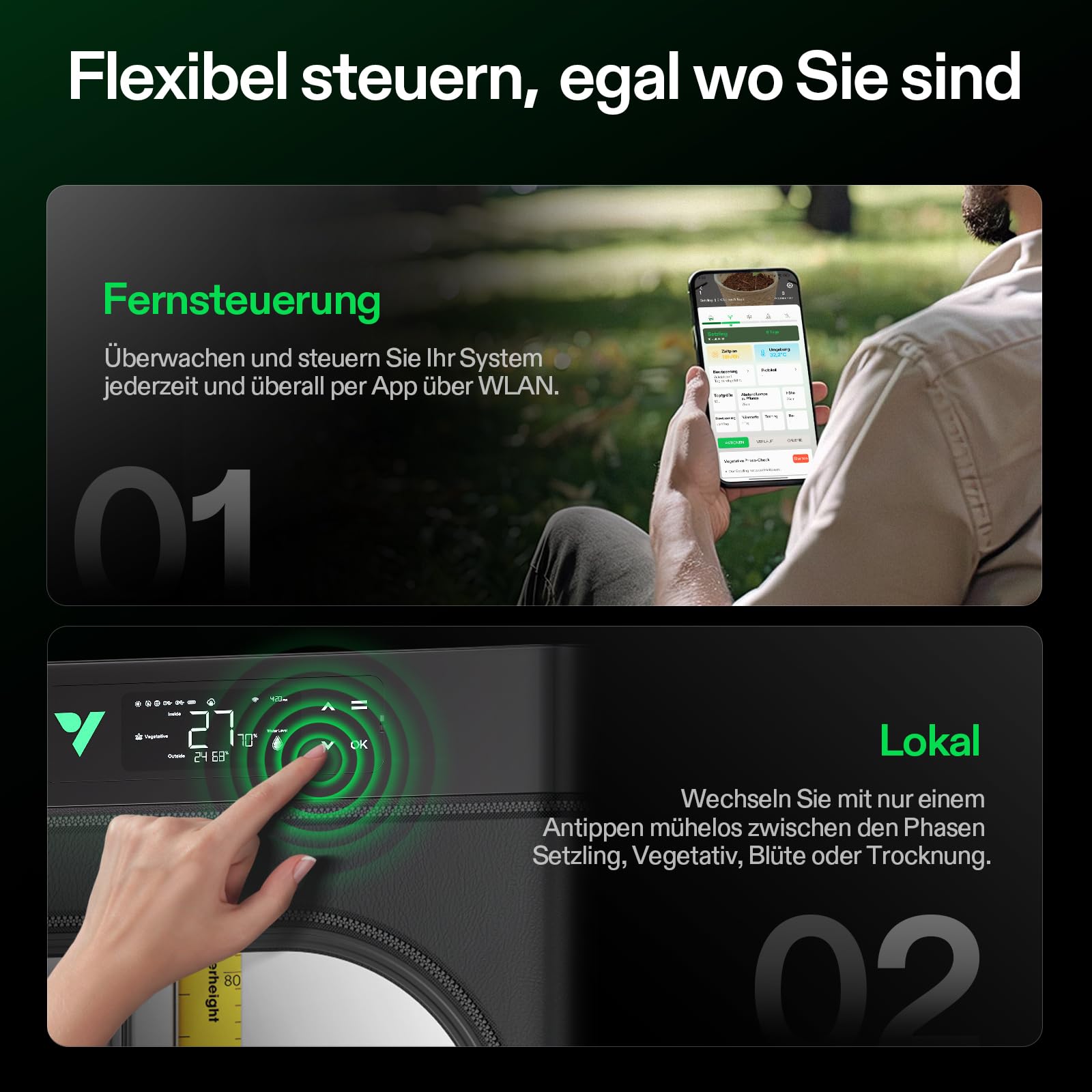 VGrow All-in-One Smart Grow Box, Professionelles System mit Samsung LM301H EVO Grow Lampe, Fortschrittliches Zirkulations- und Ventilationssystem, Bewässerung, Nährstoffzufuhr für Indoor-Hydroponik