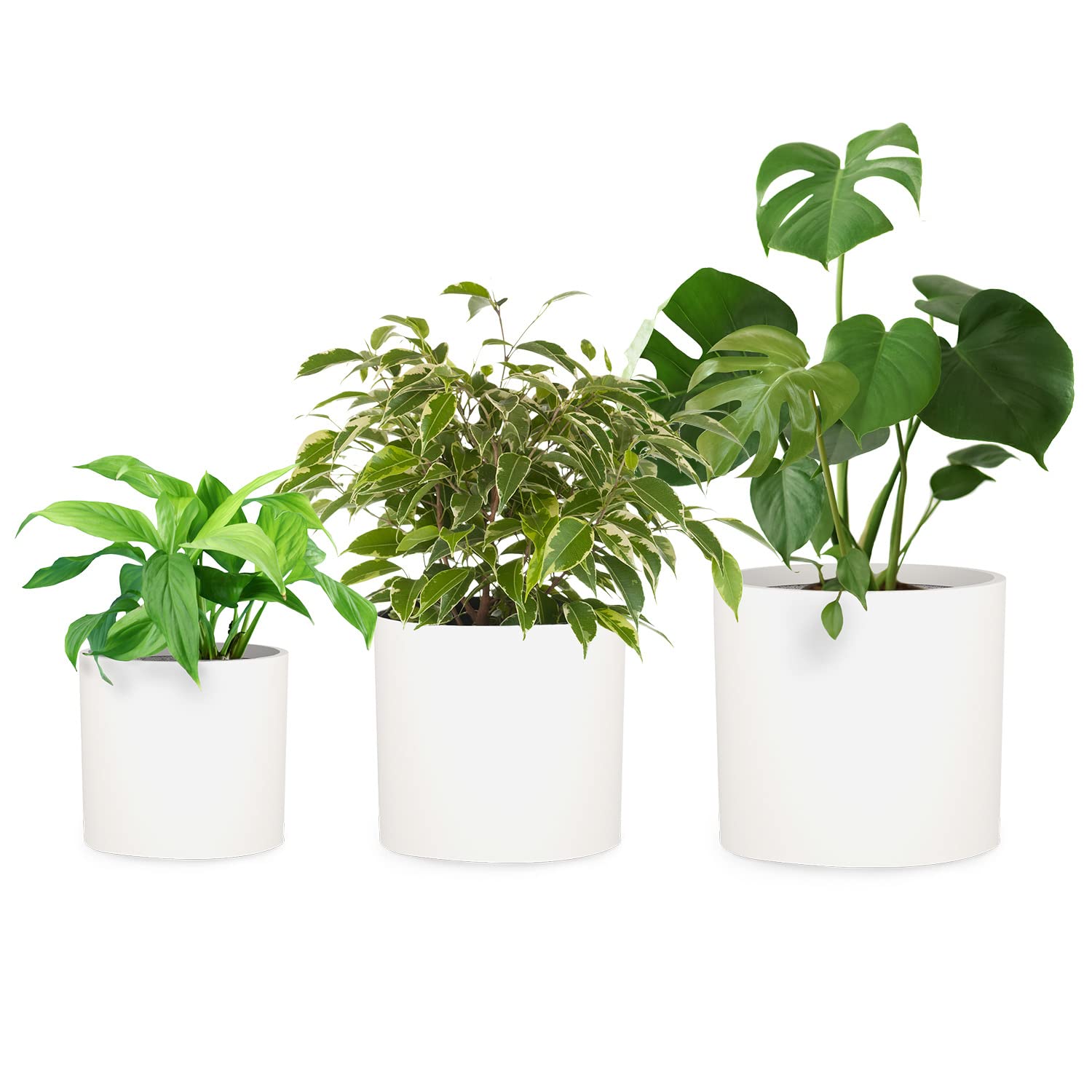 Fox&Fern Übertopf Set S/M/L - Blumentöpfe Gross inkl. Wasserabfluss - Blumentopf hoch - Übertöpfe für Zimmerpflanzen - Blumentopf 30cm Durchmesser - Pflanzentöpfe groß - Plant Pot - Blumentopf weiß