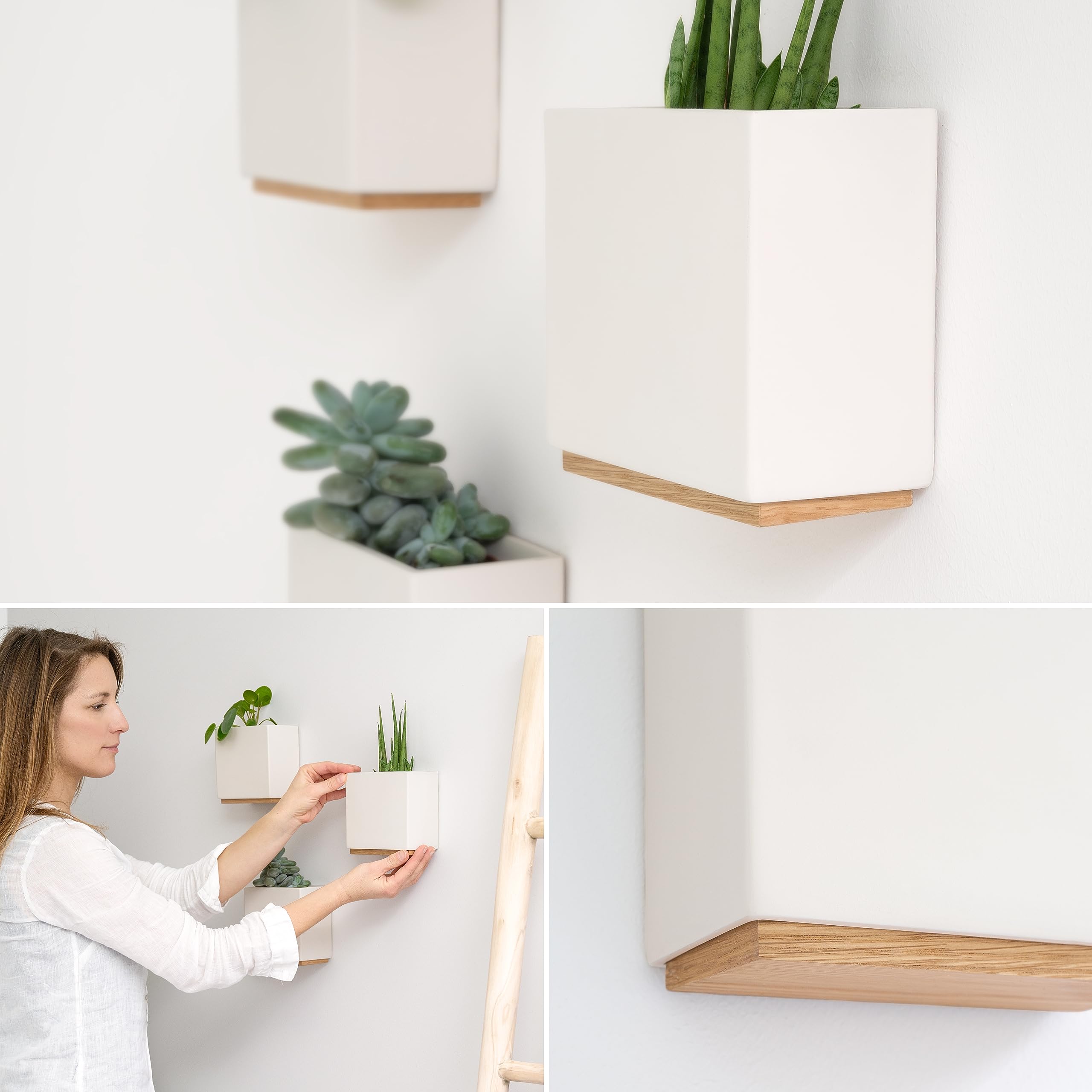 Kazai. Wandvasen -Alma- | Moderne Hängende Blumentöpfe für die Wand | 3-teiliges Übertopf-Set aus hochwertigem Resin für Zimmerpflanzen, Kunstpflanzen, Blumen u.m. | Crème