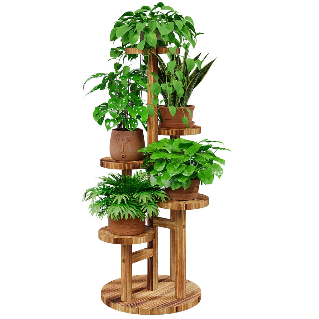 Bamworld Holz Blumenständer Multilevel Pflanzenregal – Raumsparendes Pflanzenträger mit 5 Ebenen für Wohnzimmer & Garten, Als Blumentreppe mit Mehrschichten