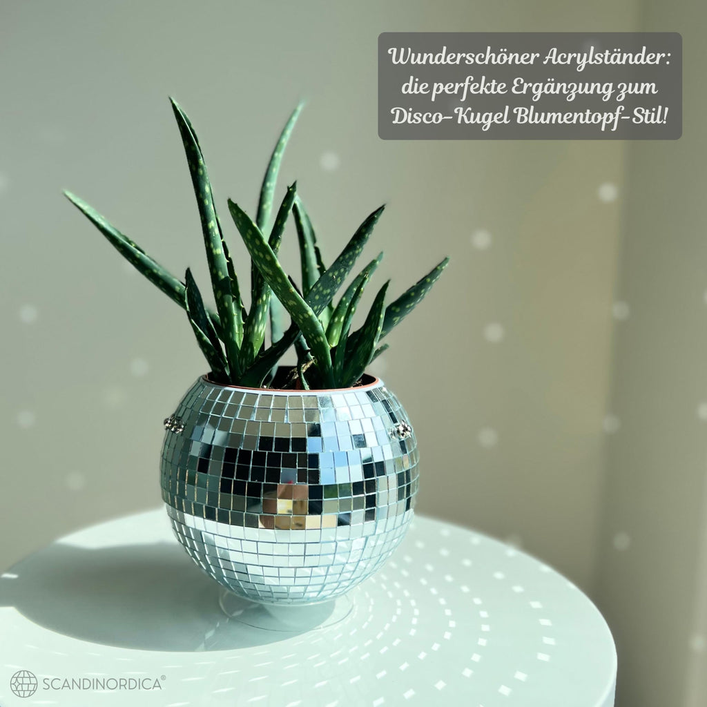 SCANDINORDICA Discokugel blumentopf - Spiegelkugel hängende blumentöpfe, diskokugel Pflanzen, discokugel deko übertopf makramee, Geschenk Freundin | Disco Kugel pflanzentopf – 15 cm Silber