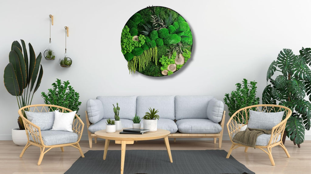 HelloMoss Moosbilder mit Rahmen 40cm - Moosbild XXL mit Island Moos Konserviert - Luxus Deko für Ihr Zuhause - Mooswand Deko Wohnzimmer Groß