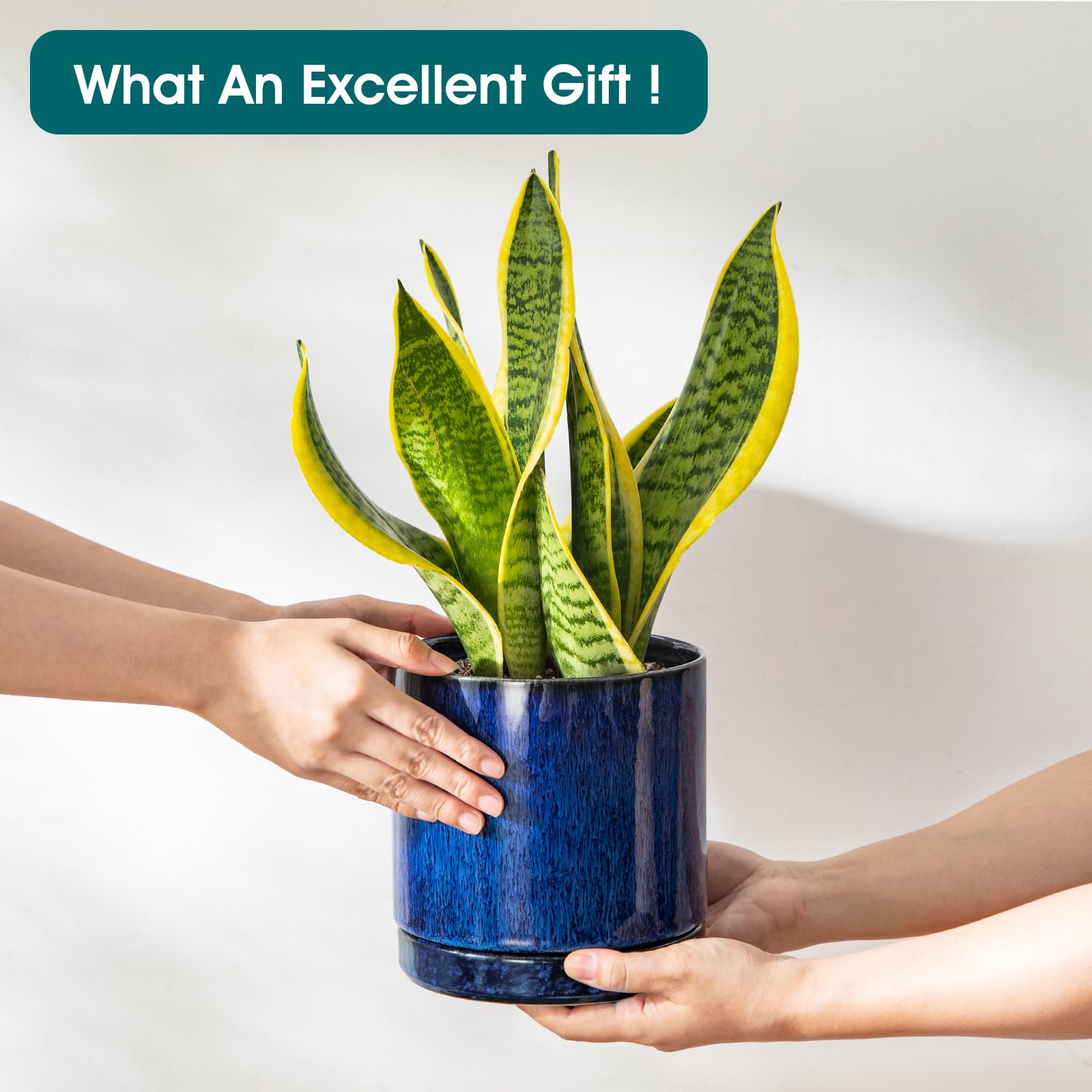 vancasso Keramik-Pflanzgefäße, Pflanztöpfe für Zimmerpflanzen, 15,7 cm + 21,6 cm + 26,7 cm Keramiktöpfe für Pflanzen, Blumentöpfe mit Drainagelöchern (Blau, 16,25 + 21,6 cm + 26,7 cm)