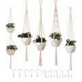 Petutu 5er Set Makramee Blumenampel, Boho Deko Baumwollseil Hängeampel Blumentopf Pflanzen Halter Aufhänger für Innen Außen Decken Balkone Wanddekoration (Beige)