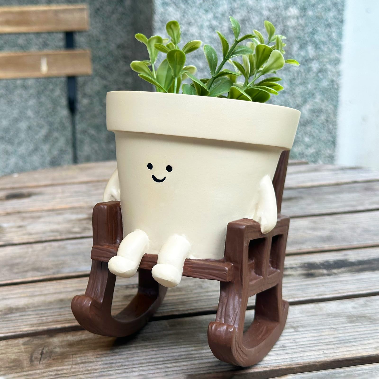 Blumentopf mit Smiley-Gesicht, niedlicher Kunstharz-Blumentopf, Blumenkopf-Pflanzgefäße für die Perlenschnur-Pflanze, für drinnen und draußen, einzigartiger Schaukelstuhl, Sukkulententöpfe