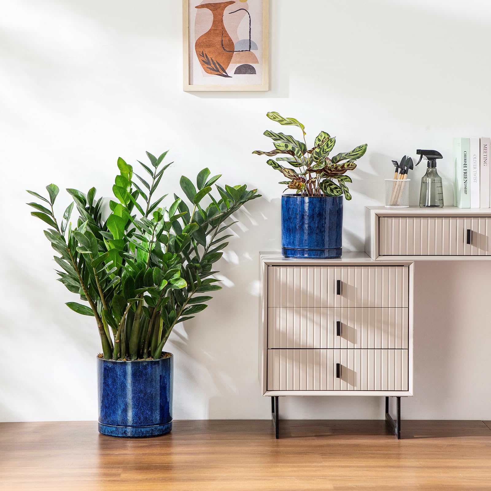 vancasso Keramik-Pflanzgefäße, Pflanztöpfe für Zimmerpflanzen, 15,7 cm + 21,6 cm + 26,7 cm Keramiktöpfe für Pflanzen, Blumentöpfe mit Drainagelöchern (Blau, 16,25 + 21,6 cm + 26,7 cm)