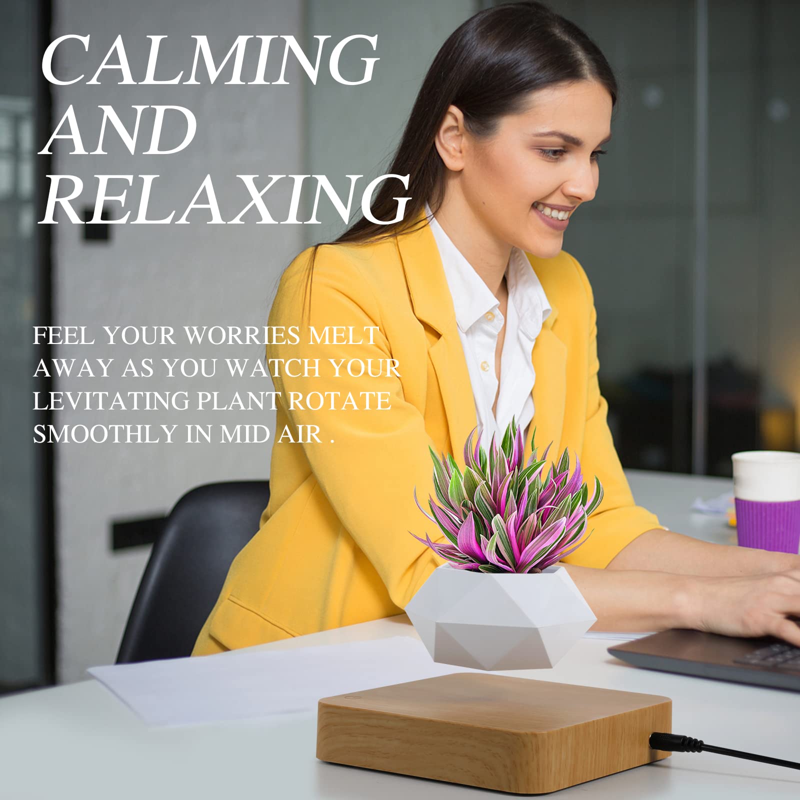 Schwebender Bonsaitopf, rotierender Blumentopf, magnetische Schwebeaufhängung, schwimmender Topf, Topfpflanze, Schreibtischdekoration in Blumentöpfen und Pflanzgefäßen von Haus Garten (helle Farbe)