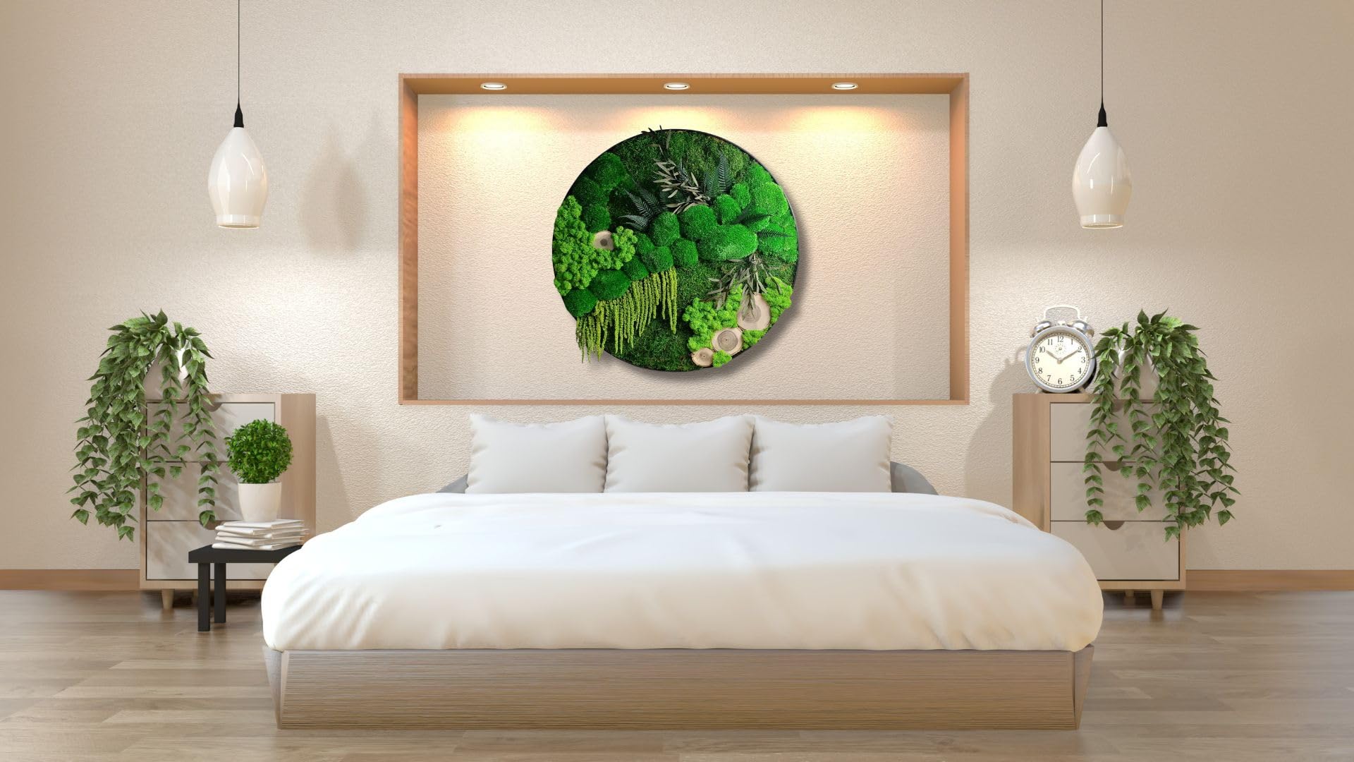 HelloMoss Moosbilder mit Rahmen 40cm - Moosbild XXL mit Island Moos Konserviert - Luxus Deko für Ihr Zuhause - Mooswand Deko Wohnzimmer Groß