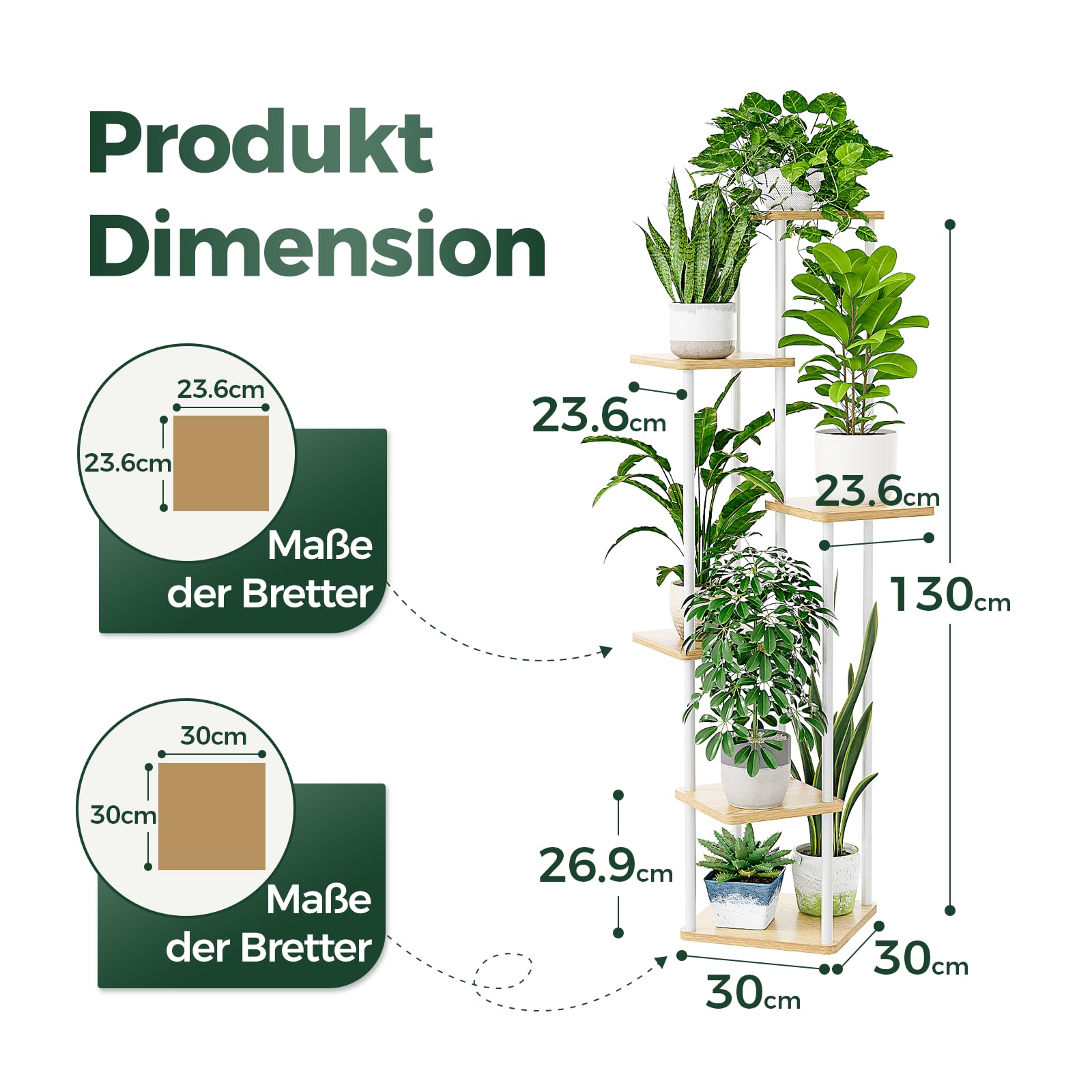 Bamworld Pflanzenständer Blumenständer Indoor 6 Etagen Pflanzenregal Blumentreppe Metall Outdoor Balkon Deko Schlafzimmer Blumentopf Zimmerpflanzen Pflanztisch (weis)