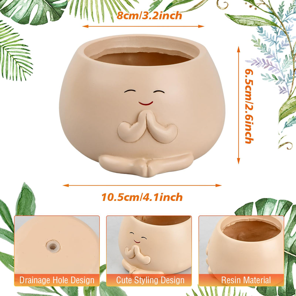 Naseom Blumentopf, Harz Smile Pflanztöpfe für Sukkulenten, Garten-Blumentopf Blumen-Pflanztöpfe, Büro-Heimpflanze mit Lächeln-Gesicht, Tragbarer Blumentöpfe für Garten/Schule/Haus (Beige)